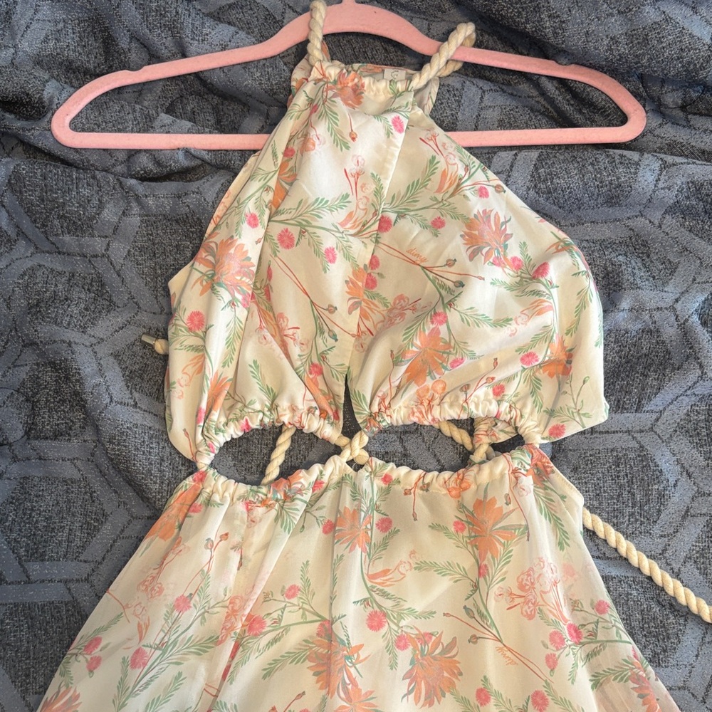 Floral Halter Maxi Dress - Cream and Pink